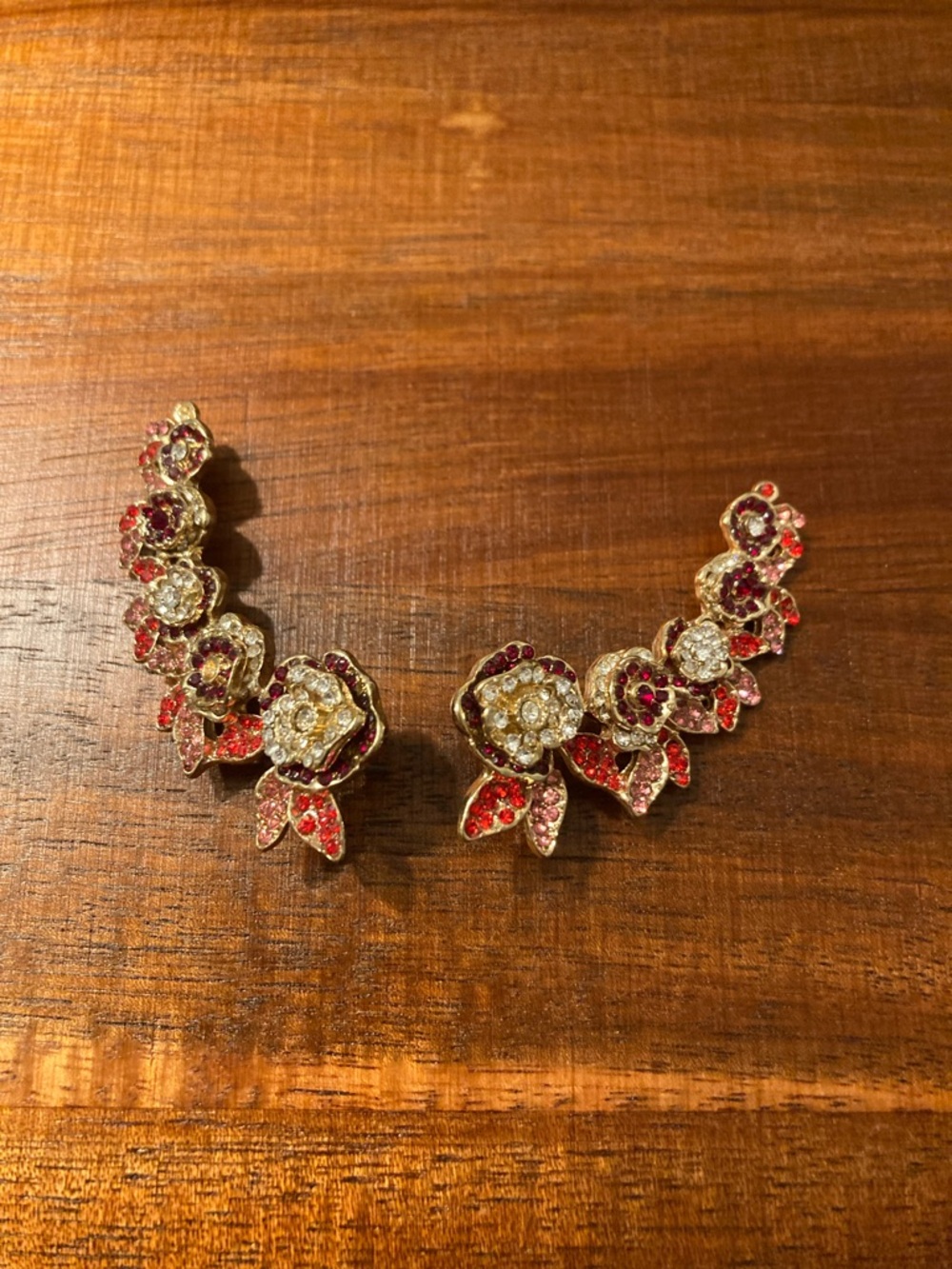 Francesca's Collections Red & Gold Floral Ear Climbers